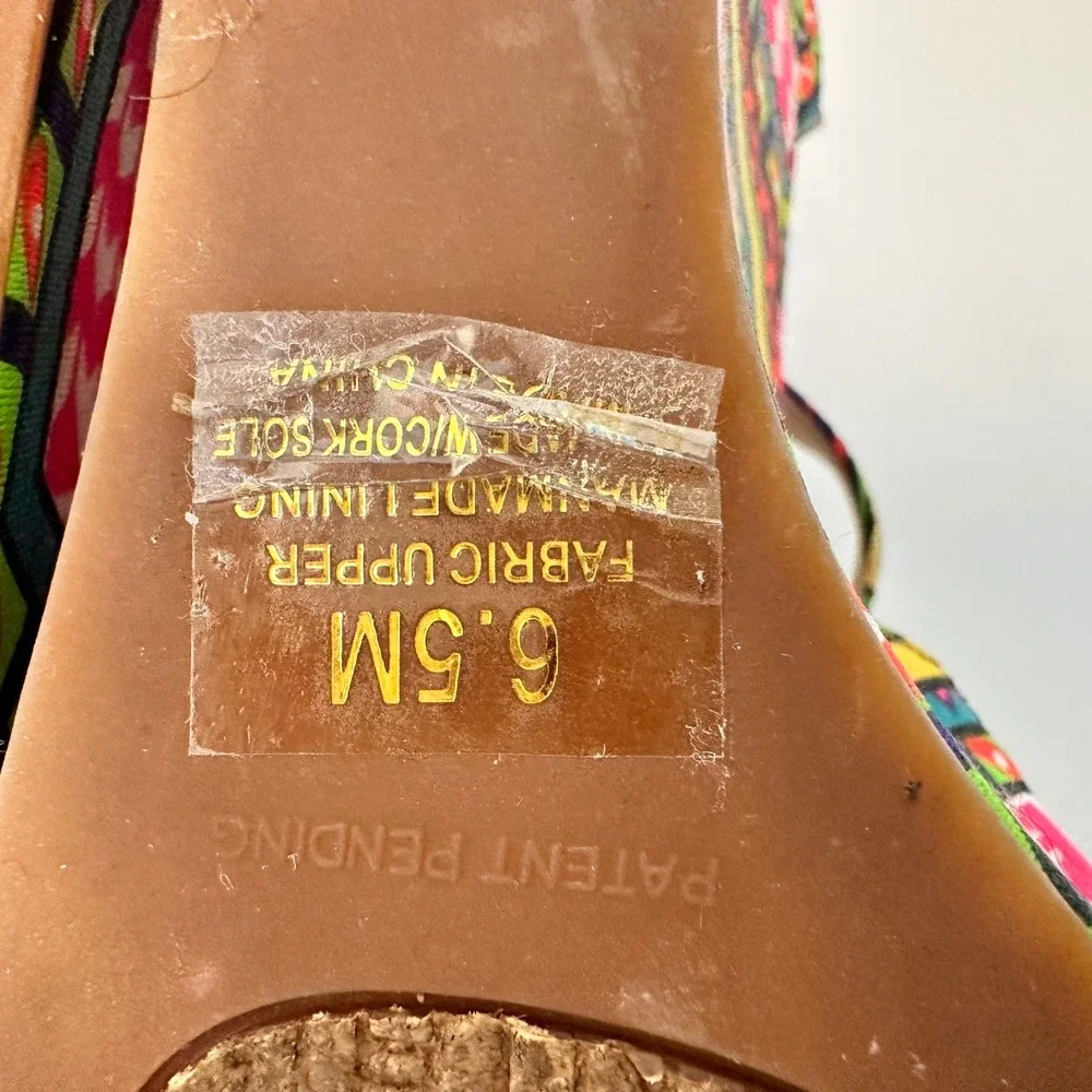 Gianni Bini Wedges‎ Size 6.5M Colorful Fabric Platform Ankle Strap Heels Shoes